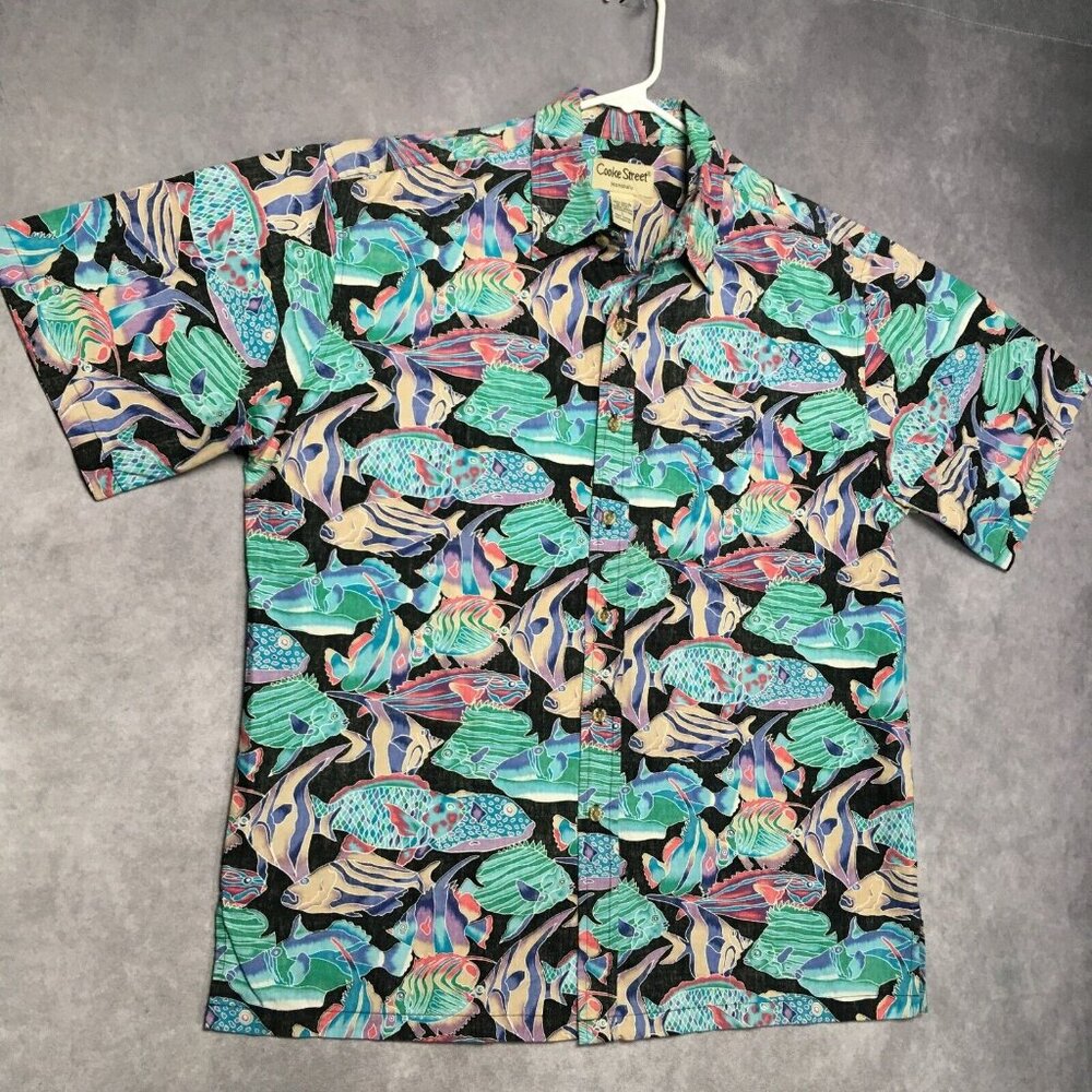 Cooke Street Mens Hawaiian Shirt‎ size Large Short Sleeve Button Up Marine Fish